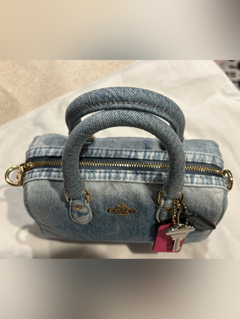 Coach Mini Rowan Crossbody Bag In Loved Denim With Charms - Picture 4 of 16